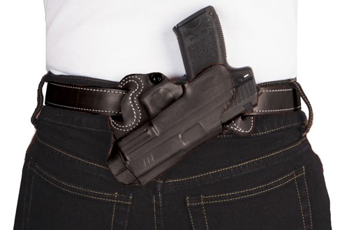 DESANTIS SMALL OF BACK HOLSTER – RH OWB LEATHER COLT 1911 BLACK