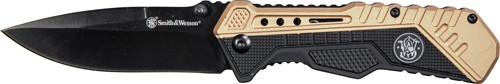S&W KNIFE BLACK/FDE SPRING AST – 3.5″ BLACK BLADE RUB/ALUM