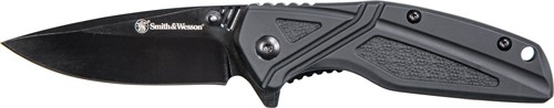 S&W KNIFE BLACK RUBBER 3″ BLK – OXIDE BLADE W/POCKET CLIP
