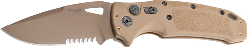 HOGUE K320A M17 3.5″ AUTO FLDR – DROP POINT BLADE POLY TAN
