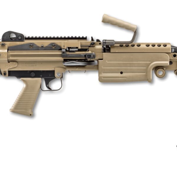 FN M249S 5.56 NATO Semi-Auto Belt-Fed Rifle — 18.5″ CHF Barrel, FDE, 200-Rd Belt Compatible