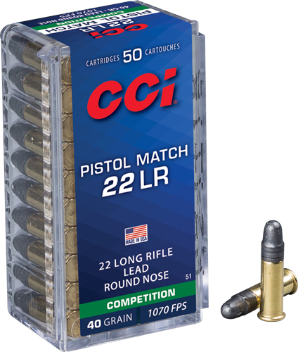 CCI PISTOL MATCH 22LR 40GR – LEAD-RN 1070FPS 50RD 100BX/CS