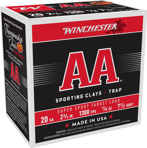 WINCHESTER AA 20GA 2.75″ 7/8OZ – #7.5 1300FPS 250RD CASE LOT