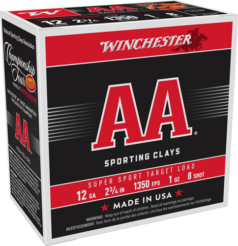 WINCHESTER AA 12GA 2.75″ 1OZ – #8 1350FPS 250RD CASE LOT
