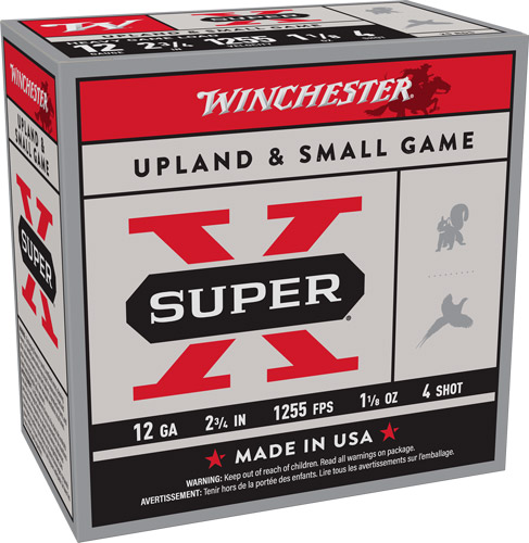 WINCHESTER SUPER-X 12GA 2.75″ – 1-1/8OZ #4 1255FPS 250RD CASE