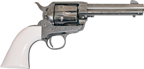 CIMARRON FRONTIER 45LC PW FS – 4.75″ ENGRAVED NICKEL/IVORY