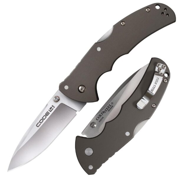 Cold Steel Code-4 Spear Point Lockback Knife Gray – 3-1/2″ Blade Satin