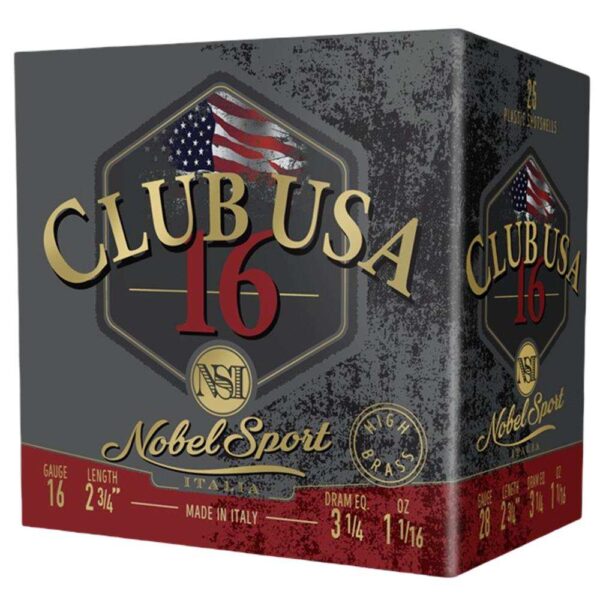 Nobel Sport Club USA 16 Shotshells 16 ga 2-3/4″ 1-1/16 oz 1330 fps #7.5 25/ct