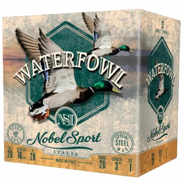 Nobel Sport Steel Waterfowl 20 Shotshells 20ga 1oz 3″ 1450 fps #2 25/ct