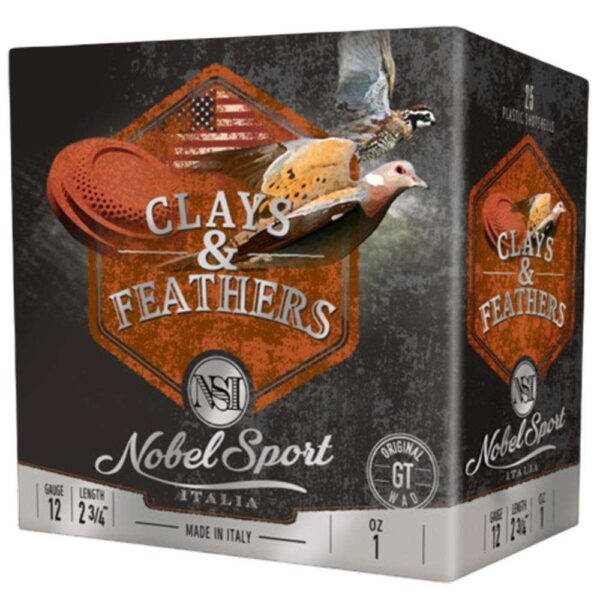 Nobel Sport Clays & Feathers Shotshells 12ga 2-3/4″ 1oz 1300 fps #7.5 250/rd Case (10-25/ct Boxes)