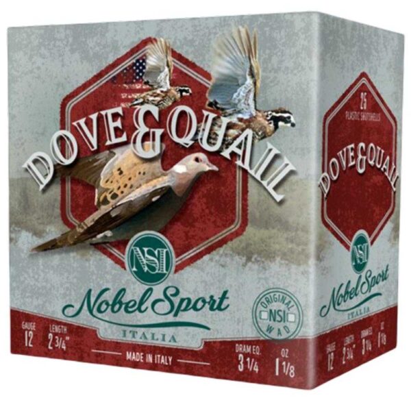 Nobel Sport Dove & Quail Shotshells 12 ga 2-3/4″ 1-1/8 oz 1255 fps #8 25/ct