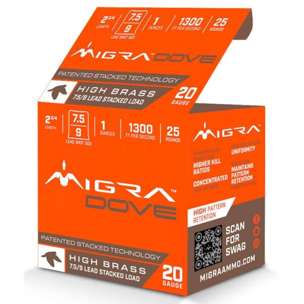 Migra Field Lite Stacked Shotshells 20ga 2-3/4″ 1oz 1350 fps #7.5 & #9 25/ct