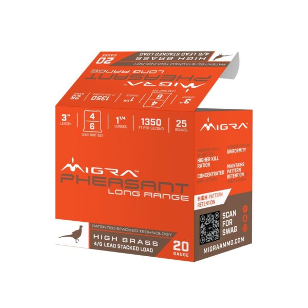 Migra Pheasant Long Range Shotshells 20ga 3″ 1-1/4oz 1350 fps #6 & #8 25/ct