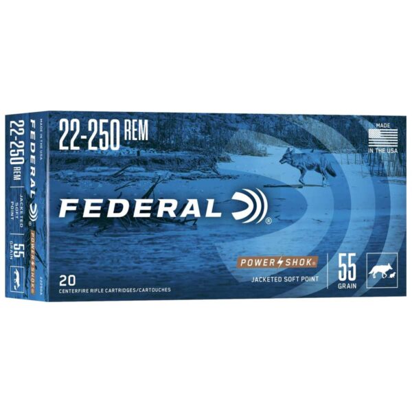 Federal Power-Shok Rifle Ammunition .22-250 Rem 55 gr SP 3050 fps – 20/ct