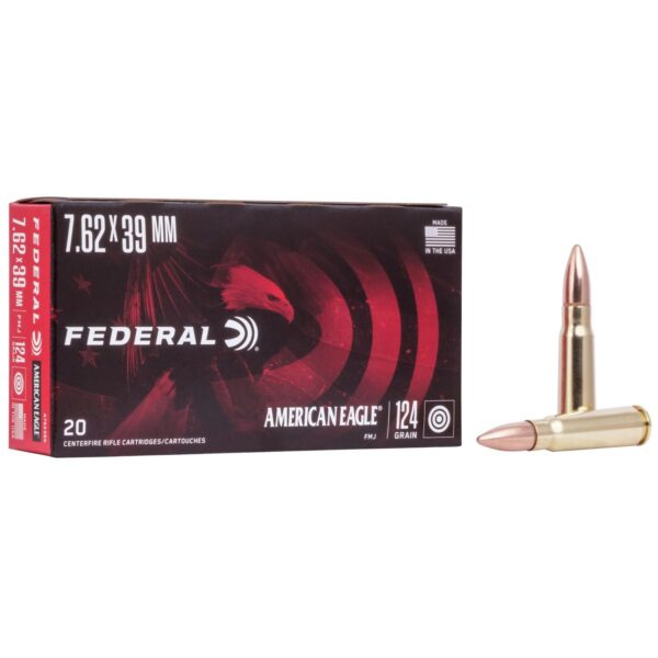 Federal American Eagle Rifle Ammunition 7.62×39 124 gr FMJ 2350 fps – 20/box