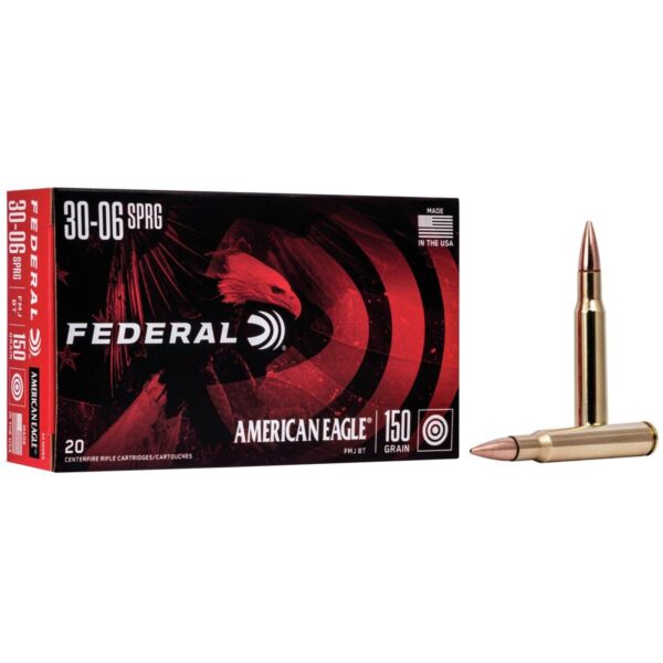 Federal American Eagle Rifle Ammunition .30-06 Sprg 150 gr FMJBT 2910 fps – 20/box