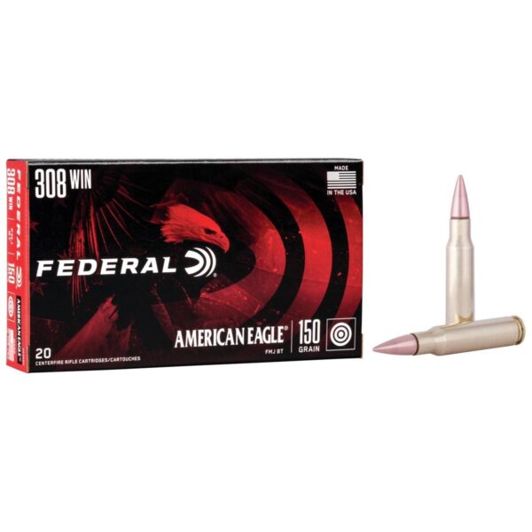 Federal American Eagle Rifle Ammunition .308 Win 150 gr FMJBT 2820 fps – 20/box