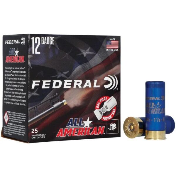 Federal All American Shotshells 12ga 2-3/4″ 1-1/8oz 1145 fps #8 25/ct