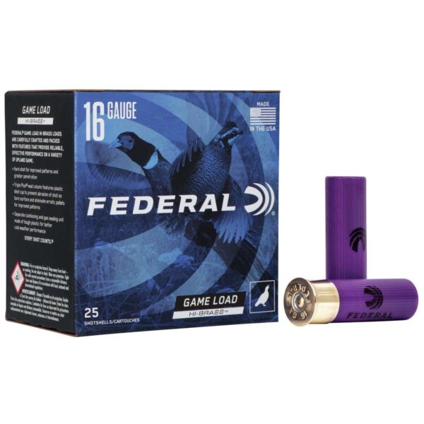 Federal Game-Shok Upland Game Hi Brass Load Shotshells 16 ga 2-3/4″ 1-1/8 oz 1295 fps #6 25/ct