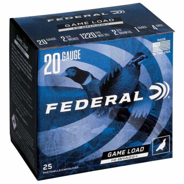 Federal Game-Shok Upland Game Hi Brass Load Shotshells 20 ga 2 3/4″ 1 oz 1220 fps #4 25/ct