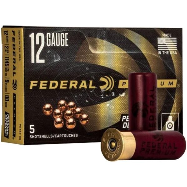 Federal Premium Personal Defense Shotshells 12 ga 2-3/4″ 9 plts #00 1145 fps 5/ct