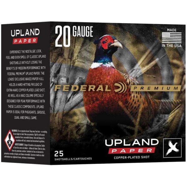 Federal Premium Upland Paper Shotshells 20ga 2-3/4″ 1oz 1250 fps #4 25/ct