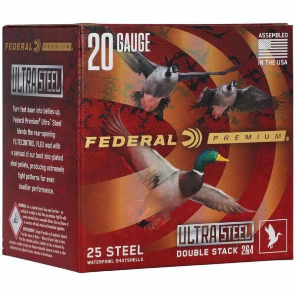 Federal Premium Ultra Steel Shotshells 20ga 3″ 1oz 1400 fps #2 & #4 10/ct