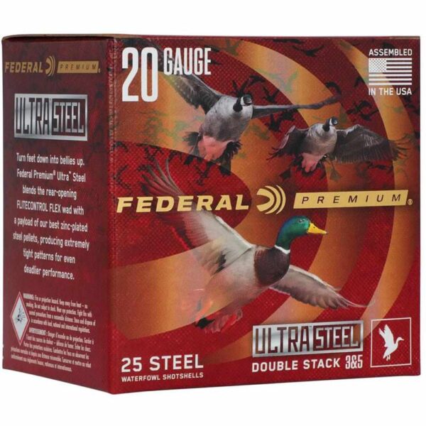 Federal Premium Ultra Steel Shotshells 20ga 3″ 1oz 1400 fps #3 & #5 10/ct