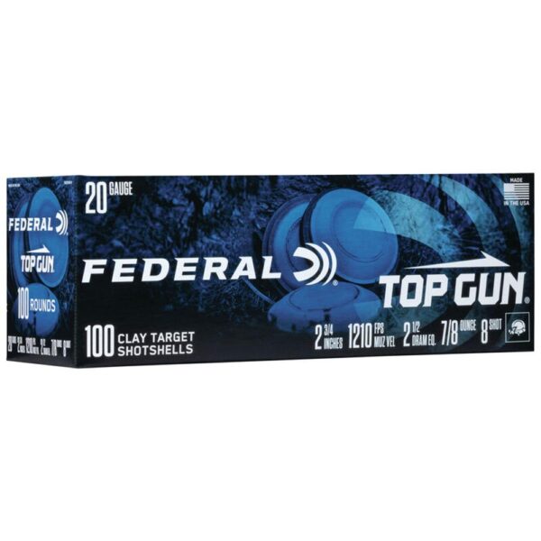 Federal Top Gun Shotshells 20 ga 2-3/4″ 7/8oz 1210 fps #8 100/ct