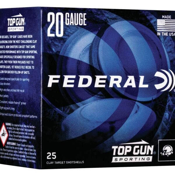 Federal Top Gun Sporting Shotshells 20 ga 2-3/4″ 7/8 oz 1250 fps #8 25/ct