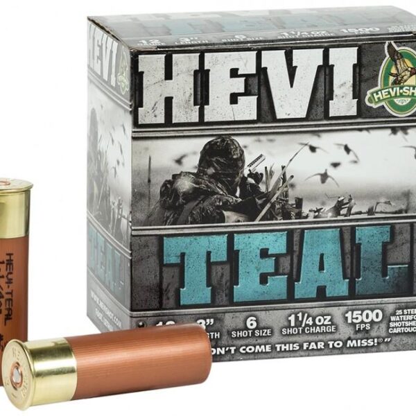 Hevi-Shot Hevi-Teal Shotshells 12 ga 3″ 1-1/4 oz 1500 fps #6 25/ct
