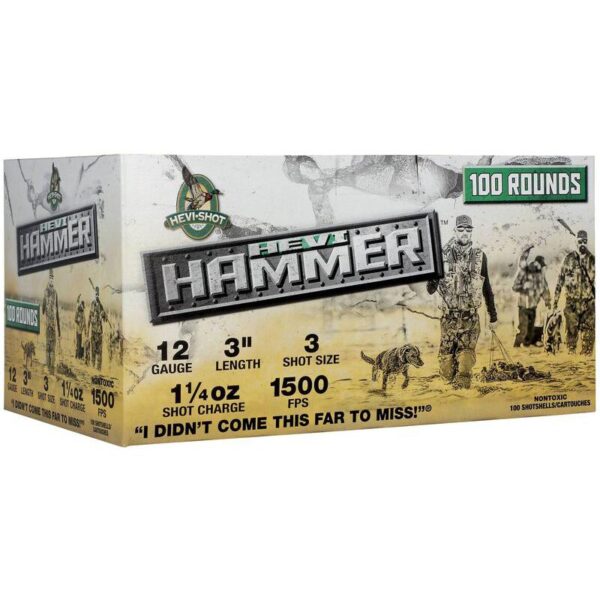 Hevi-Shot HEVI-Hammer Shotshells 12ga 3″ 1-1/4oz 1500 fps #3 100/ct