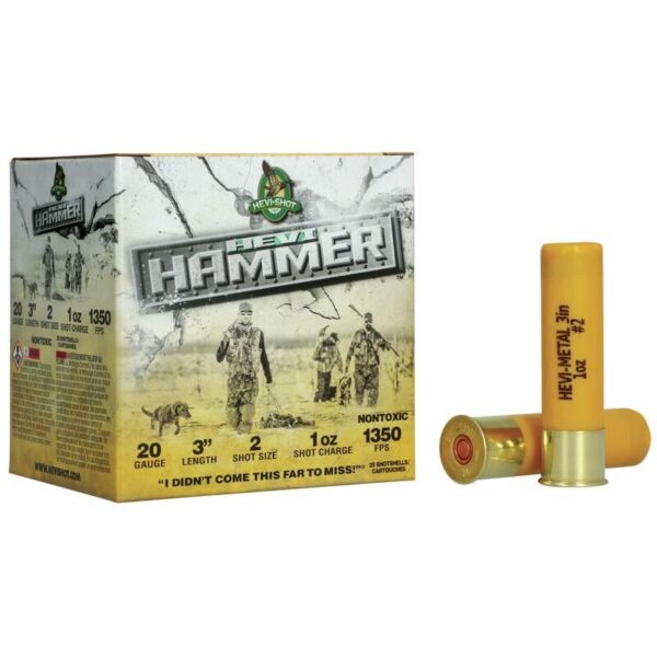HEVI-Shot HEVI-Hammer Shotshells 20 ga 3″ 1oz 1350 fps #2 25/ct