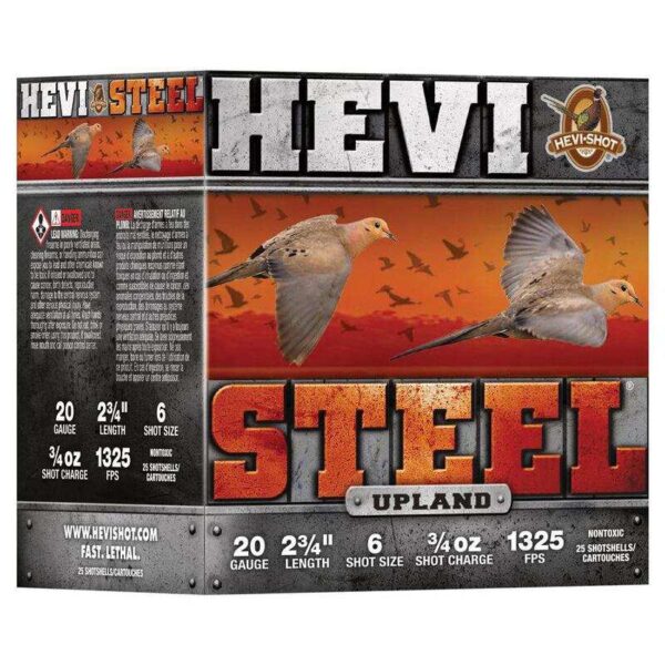 HEVI-Shot HEVI-Steel Upland Shotshell 20ga 2-3/4″ 1oz 1325 fps #6 25/ct