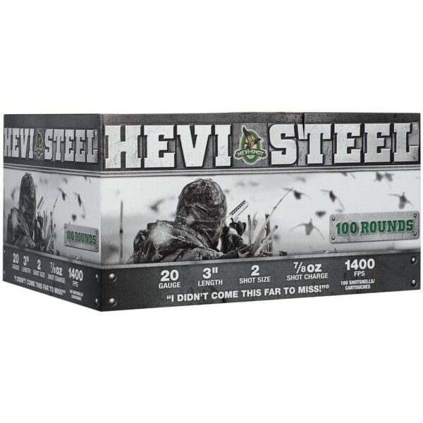 HEVI-Shot HEVI-Steel Shotshells 20ga 3″ 7/8oz 1400 fps #2 100/ct
