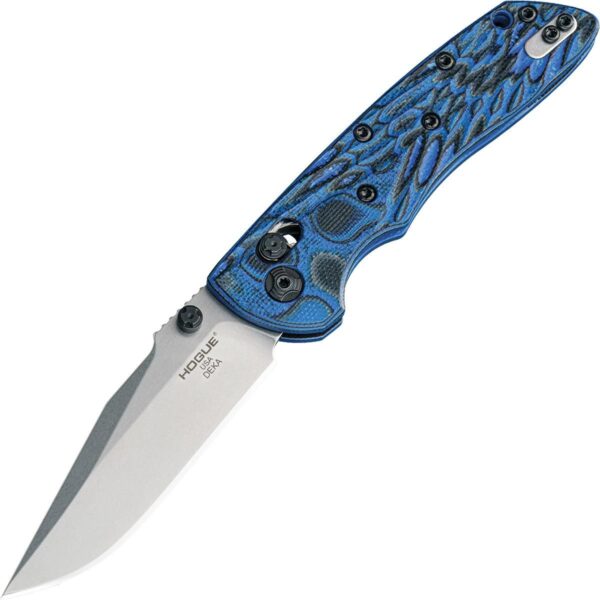 Hogue Deka 3.25″ ABLE Lock Folder Clip Point Blade Tumble Finish G-10 Blu Lava