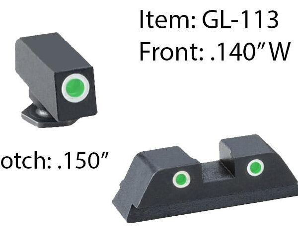 Ameriglo Classic Style 3-Dot Night Sight Set for Select Glocks / Front Tritium – Green / Front Outline – White / Rear Tritium – Green / Rear Outline –