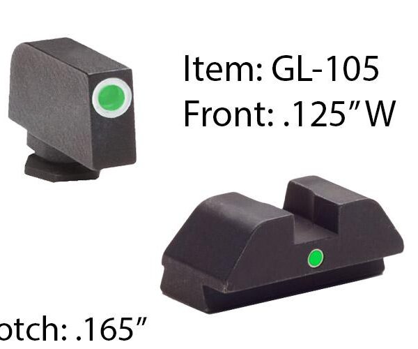 Ameriglo Tritium i-Dot Night Sight Set for Select Glocks – Front Tritium – Green / Front Outline – White / Rear Style – Green Square Notch