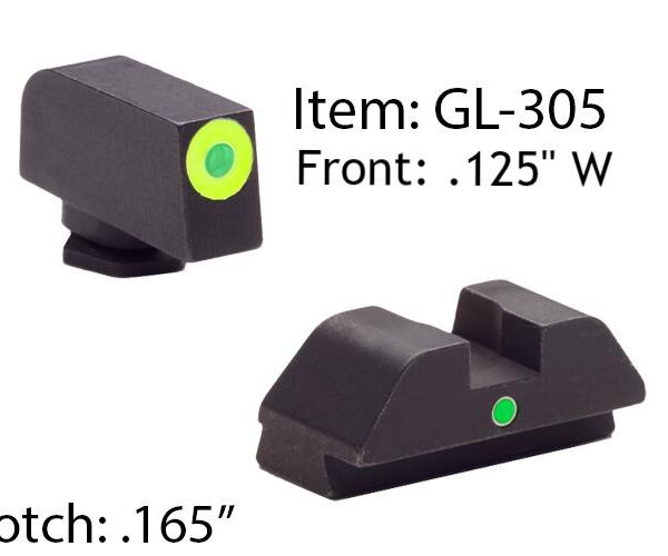 Ameriglo Glock Tritium I-Dot Night Sight Set for Glock 42 43 – Lime Outline Front / Single Green Dot Rear