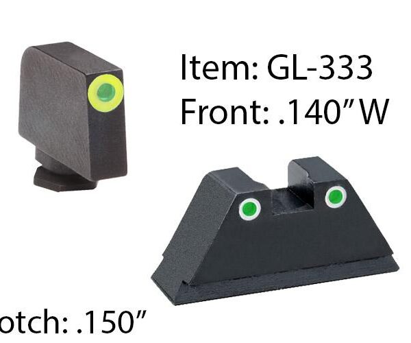 Amerigo Custom Combination Tall Suppressor Height Set – All Glock Models Except 42 43 / Front Tritium – Green / Front Outline – LumiGreen / Rear Trit