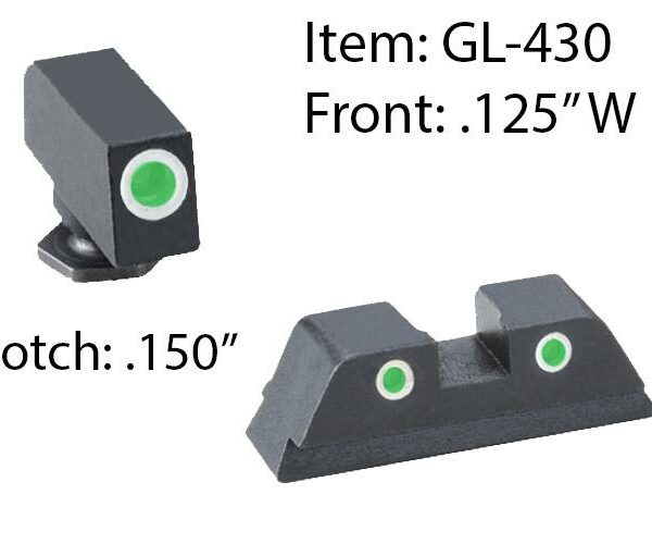 Ameriglo Classic 3 Dot Night Sight Set for Glock 42/43 / Front Tritium – Green / Front Outline – White / Rear Tritium – Green / Rear Outline – White