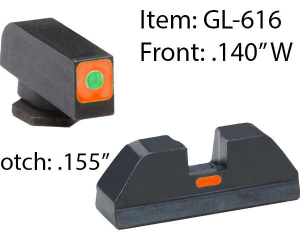 Ameriglo Glock CAP Sight Set For Glock 17 19 22 23 24 26 27 33 34 35 37 38 39 – Green Tritium Orange Sq Outline Front/Rear