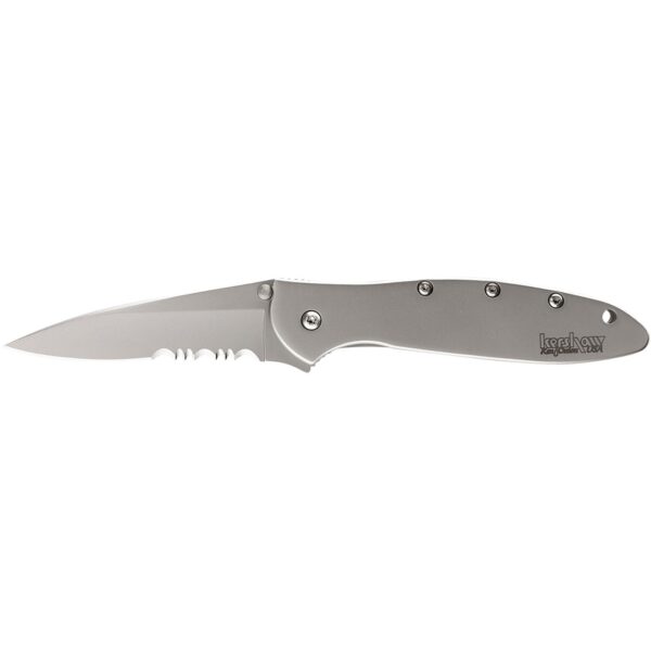 Kershaw Ken Onion Leek Folding Knife 3″ Partially Serrated Drop Point Blade Silver