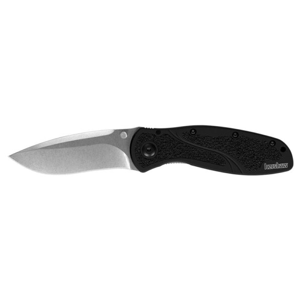 Kershaw Blur Folding Knife 3-2/5″ Stonewashed Drop Point Blade Black