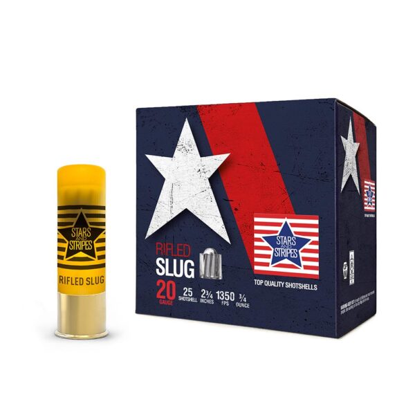 PPU Stars & Stripes Rifled Slug Shotshells 20ga 2-3/4” 3/4 oz 1350 fps Slug 25/ct