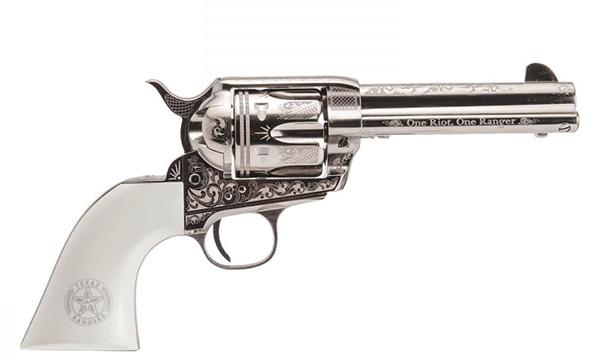 Cimarron Frontier Texas Ranger .45 Colt 4.75” Nickel Engraved SAA Revolver