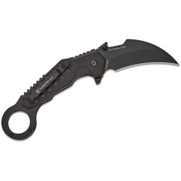 Smith & Wesson Extreme Ops Karambit Assisted Folding Knife 3″ Hawkbill Blade Black
