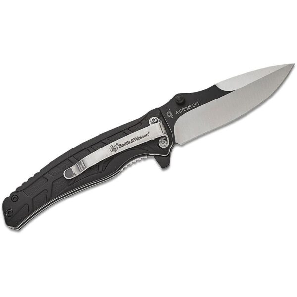 Smith & Wesson Extreme Ops Folding Knife 3″ Drop Point Blade Two Tone Black Silver
