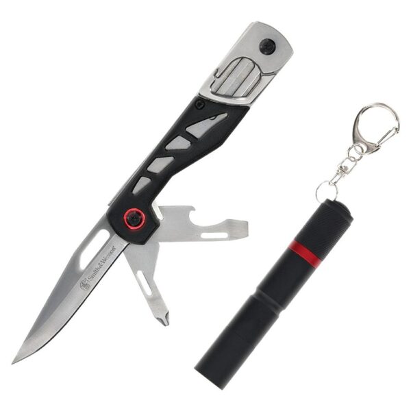 Smith & Wesson Multitool Folding Knife 3″ Drop Point Blade Black with Light