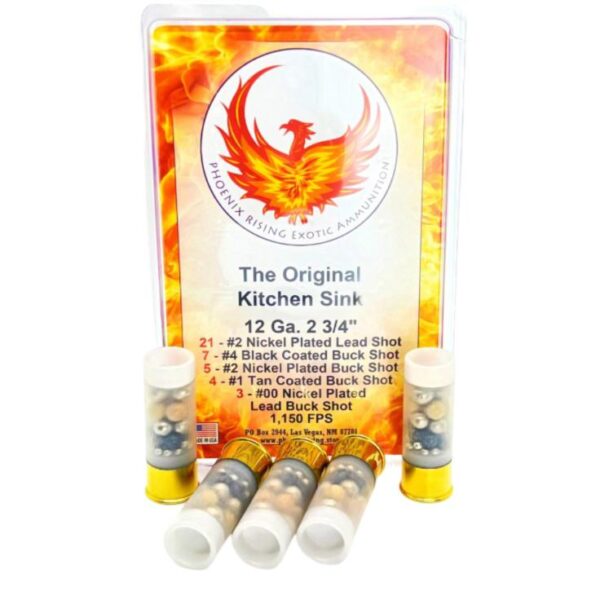 Phoenix Rising “Kitchen Sink” – Multiple Buckshot Size Shotshells 12ga 2-3/4″ 1150fps 3/ct